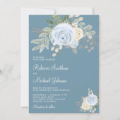 Invitation Bouquet floral doux Dusty Bleu tout en un Mariage (Devant)