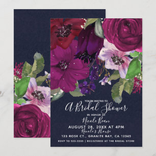 Invitation Bouquet Floral Fuchsia Bold Berry Shower de Mariée