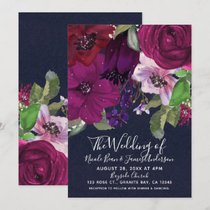 Invitation Bouquet Floral Fuchsia Fruité Élégant pour Mariage