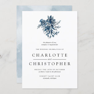 Invitation Bouquet floral indigo bleu mariage
