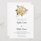 Invitation Bouquet floral jaune et blanc Mariage blanc (Devant / Derrière)
