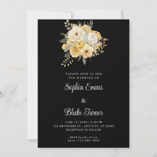 Invitation Bouquet floral jaune et blanc Mariage noir
