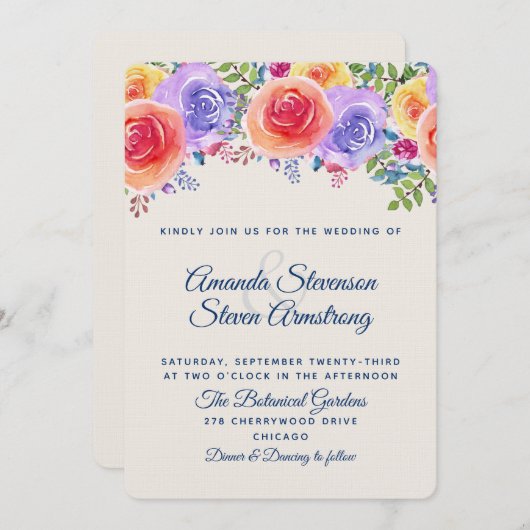 Invitation Bouquet floral Mariage moderne (Devant / Derrière)