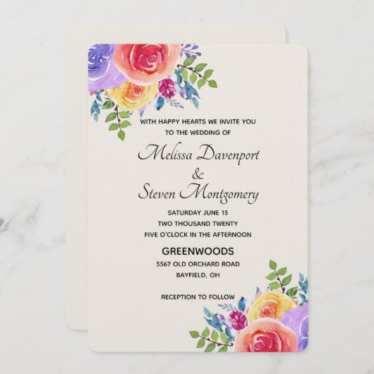 Invitation Bouquet floral Mariage moderne (Devant / Derrière)