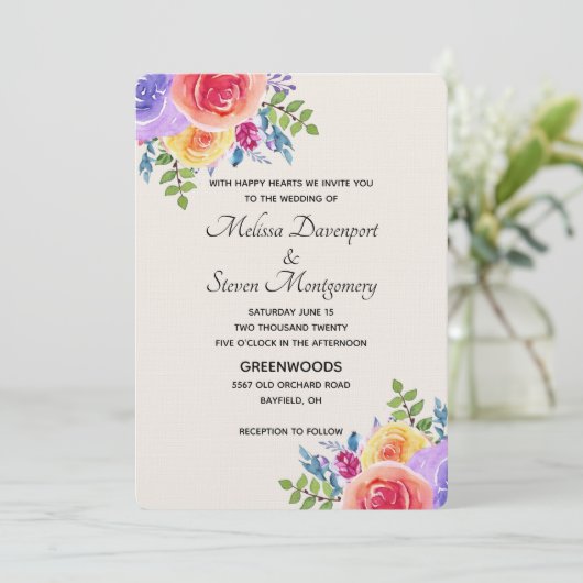 Invitation Bouquet floral Mariage moderne (Debout devant)