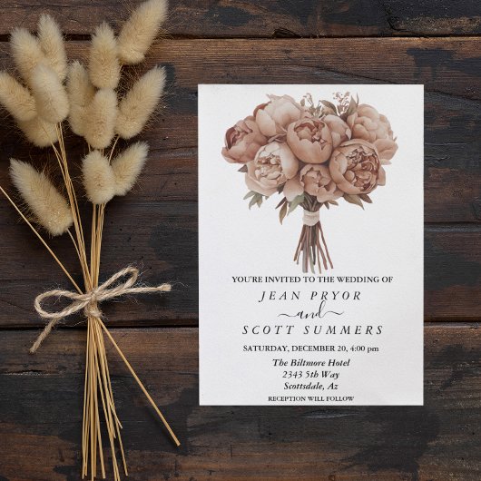 Invitation Bouquet floral Mocha Mousse Peony