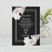 Invitation Bouquet floral noir et blanc mariage moderne (Debout devant)