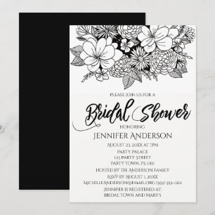 Invitation Bouquet Floral Noir et Blanc pour Baby Shower