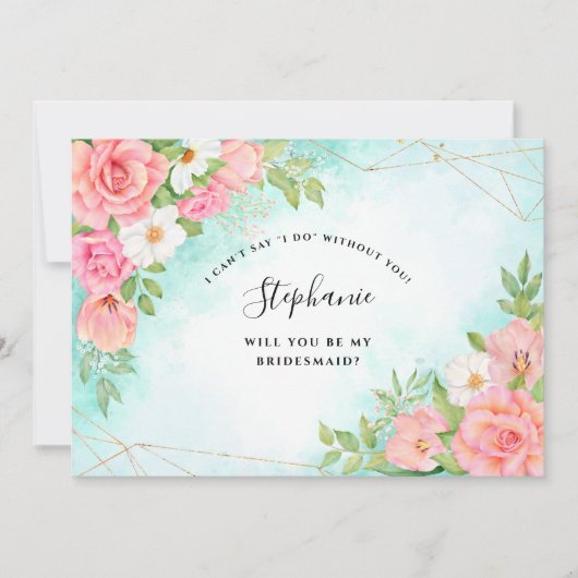 Invitation Bouquet floral Ombre rose Turquoise (Devant)