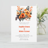 Invitation Bouquet Floral orange et vert Mariage blanc (Debout devant)