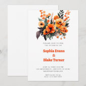 Invitation Bouquet Floral orange et vert Mariage blanc (Devant / Derrière)