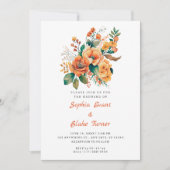 Invitation Bouquet Floral Orange Et Vert Mariage Blanc (Devant)