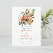 Invitation Bouquet Floral Orange Et Vert Mariage Blanc (Debout devant)