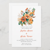 Invitation Bouquet Floral Orange Et Vert Mariage Blanc (Devant / Derrière)