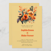 Invitation Bouquet Floral orange et vert Mariage jaune (Devant / Derrière)