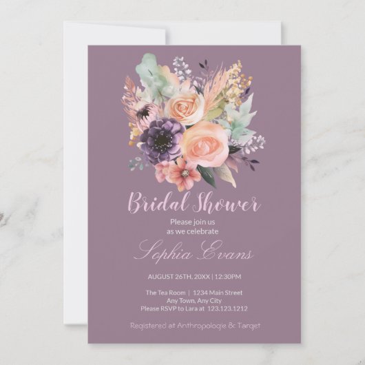 Invitation Bouquet floral Pastel moderne Fête des mariées vio (Devant)