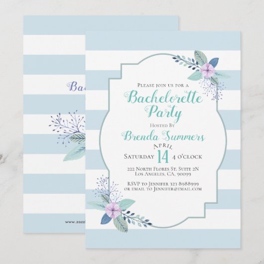 Invitation Bouquet floral Pastel Stripes Bachelorette Invitat (Devant / Derrière)