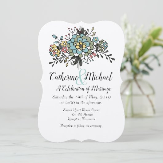 Invitation Bouquet floral peint à la main (Debout devant)