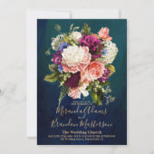 Invitation Bouquet floral romantique Emerald Green Mariage or (Devant)