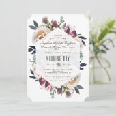 Invitation Bouquet floral rose bleu foncé Mariage géométrique (Debout devant)