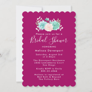 Invitation Bouquet floral rose et vert pastel pour Baby Showe