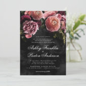 Invitation Bouquet floral rose moody sur noir (Debout devant)