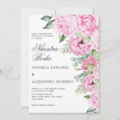 Invitation Bouquet floral rose Nuestra Boda Mariage espagnol (Devant)