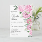 Invitation Bouquet floral rose Nuestra Boda Mariage espagnol (Debout devant)