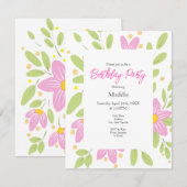 Invitation Bouquet floral rose Plum doux (Devant / Derrière)