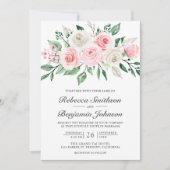 Invitation Bouquet floral rose poudré Code QR Mariage (Devant)