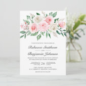 Invitation Bouquet floral rose poudré Code QR Mariage (Debout devant)