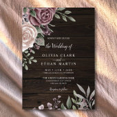 Invitation Bouquet floral Rose roux sur Invi en bois foncé