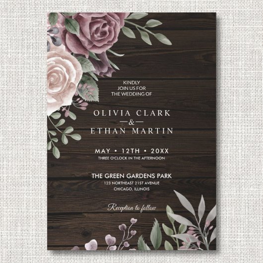 Invitation Bouquet floral Rose rustique et poussiéreux sur bo