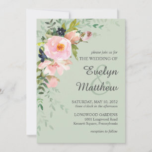 Invitation Bouquet floral rose vif sur Mariage d'âge