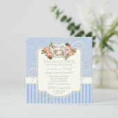 Invitation Bouquet Floral Rose vintage Bleu Blanc (Debout devant)