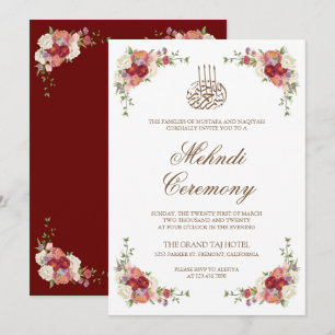 Invitation Bouquet Floral Vintage Bordure Mehndi Islamique