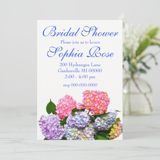 Invitation Bouquet Hydrangea - douche nuptiale (Debout devant)