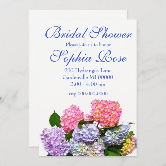 Invitation Bouquet Hydrangea - douche nuptiale (Devant / Derrière)