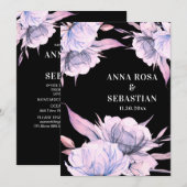 Invitation *~* Bouquet magenta floral RSVP AR15 Mariage (Devant / Derrière)