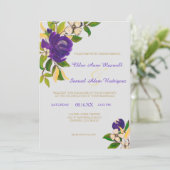 Invitation Bouquet Mariage couleur or pourpre (Debout devant)