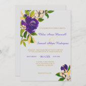 Invitation Bouquet Mariage couleur or pourpre (Devant / Derrière)