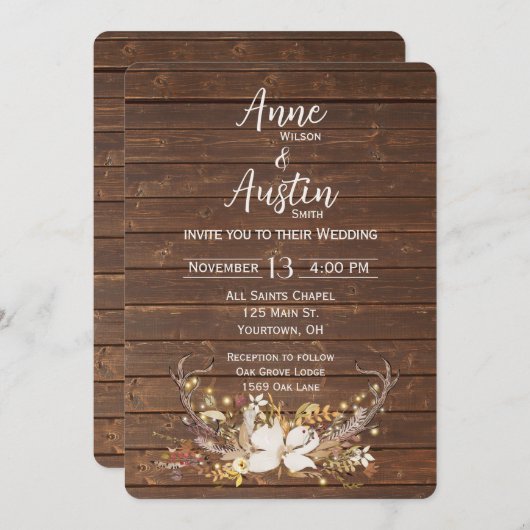 Invitation Bouquet Mariage de Deer Antlers (Devant / Derrière)