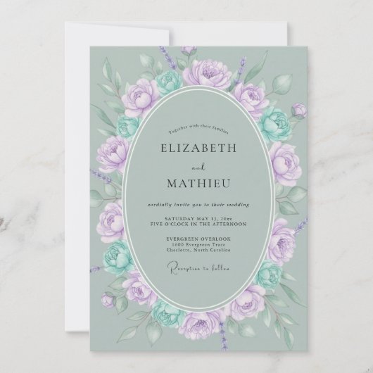 Invitation Bouquet Mariage Eucalyptus Violet Céladon (Devant)