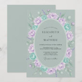 Invitation Bouquet Mariage Eucalyptus Violet Céladon (Devant / Derrière)