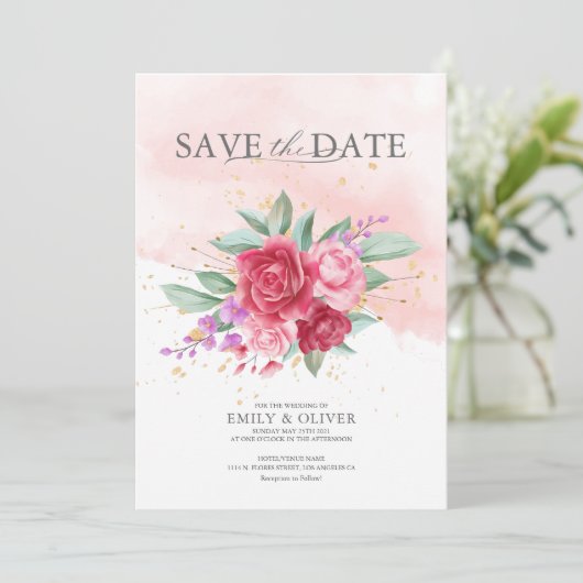 Invitation Bouquet mariage Orchidée & Peonies (Debout devant)
