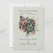 Invitation Bouquet Mariage vert et bourguignon (Devant)