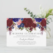Invitation Bouquet Marsala Marine bleu rose MARIAGE floral (Debout devant)