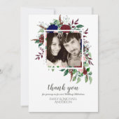 Invitation Bouquet Marsala MERCI aux fleurs roses bleues (Devant)