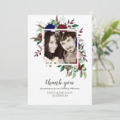 Invitation Bouquet Marsala MERCI aux fleurs roses bleues (Debout devant)