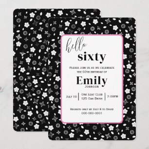 Invitation Bouquet noir et blanc pour fête d'anniversaire de